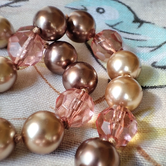 Faux Chocolate Champagne Pearl and Pink Bead Necklace RMN Roman Vintage - Picture 4 of 8